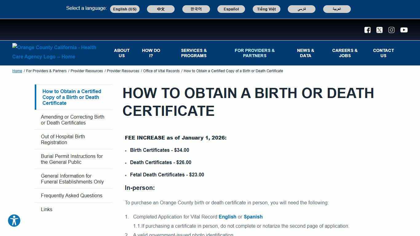 How to Obtain a Birth or Death Certificate Orange County California - Health Care Agency